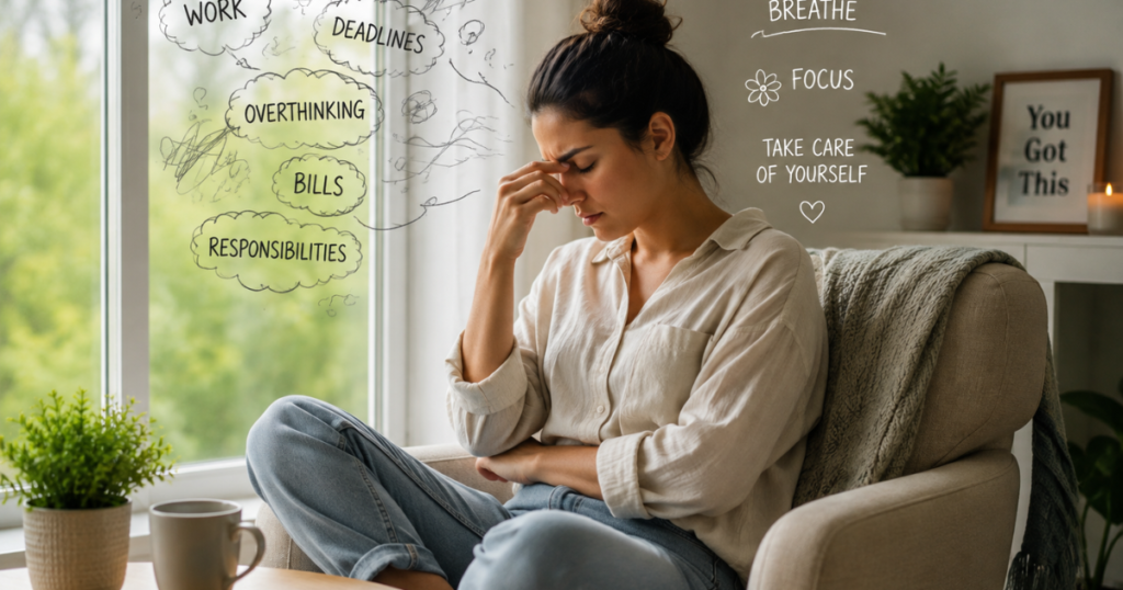 person experiencing stress and practicing relaxation