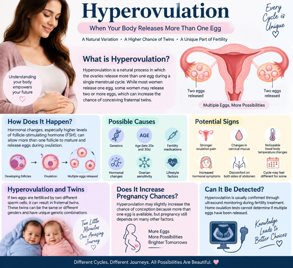Learn what hyperovulation means, why some women release more than one egg during ovulation, common signs, causes, and how it affects fertility and twins.